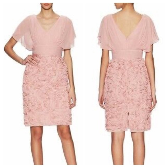 JS Collections Pink Rosette Chiffon Flutter Sleeve Dress, Size 10 - Picture 1 of 10